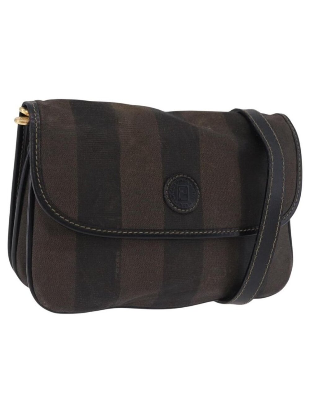 Authentic FENDI Pecan Canvas Shoulder Bag PVC Black Brown